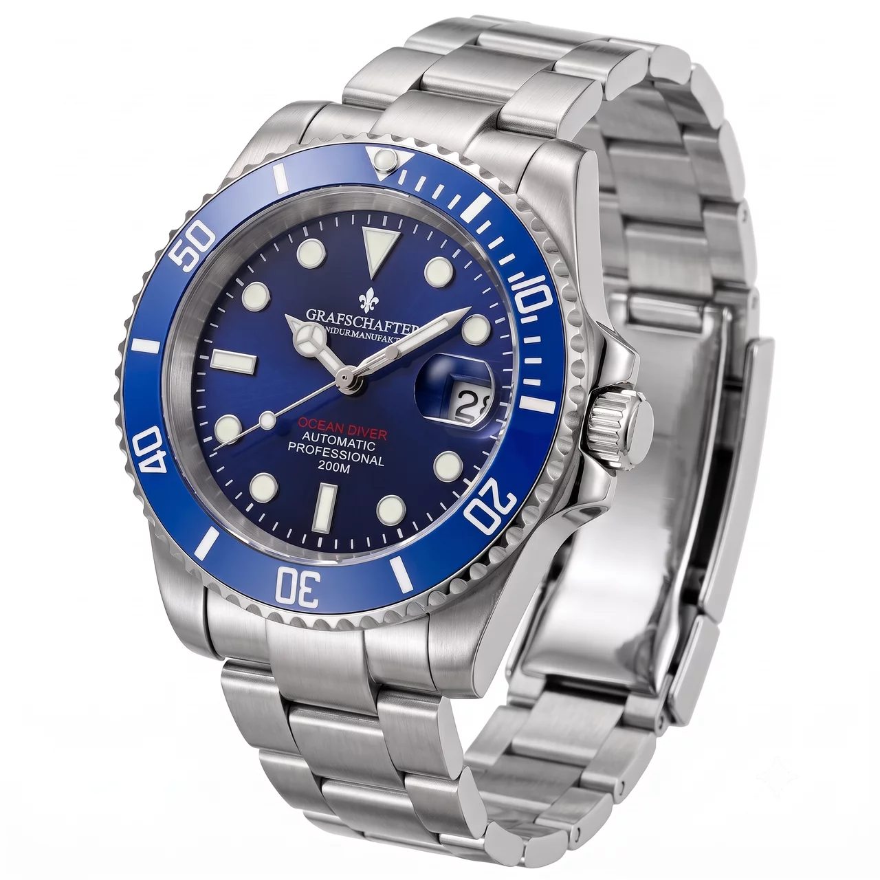 Grafschafter Ocean Diver mit blauem Zifferblatt und blauer Keramiklünette