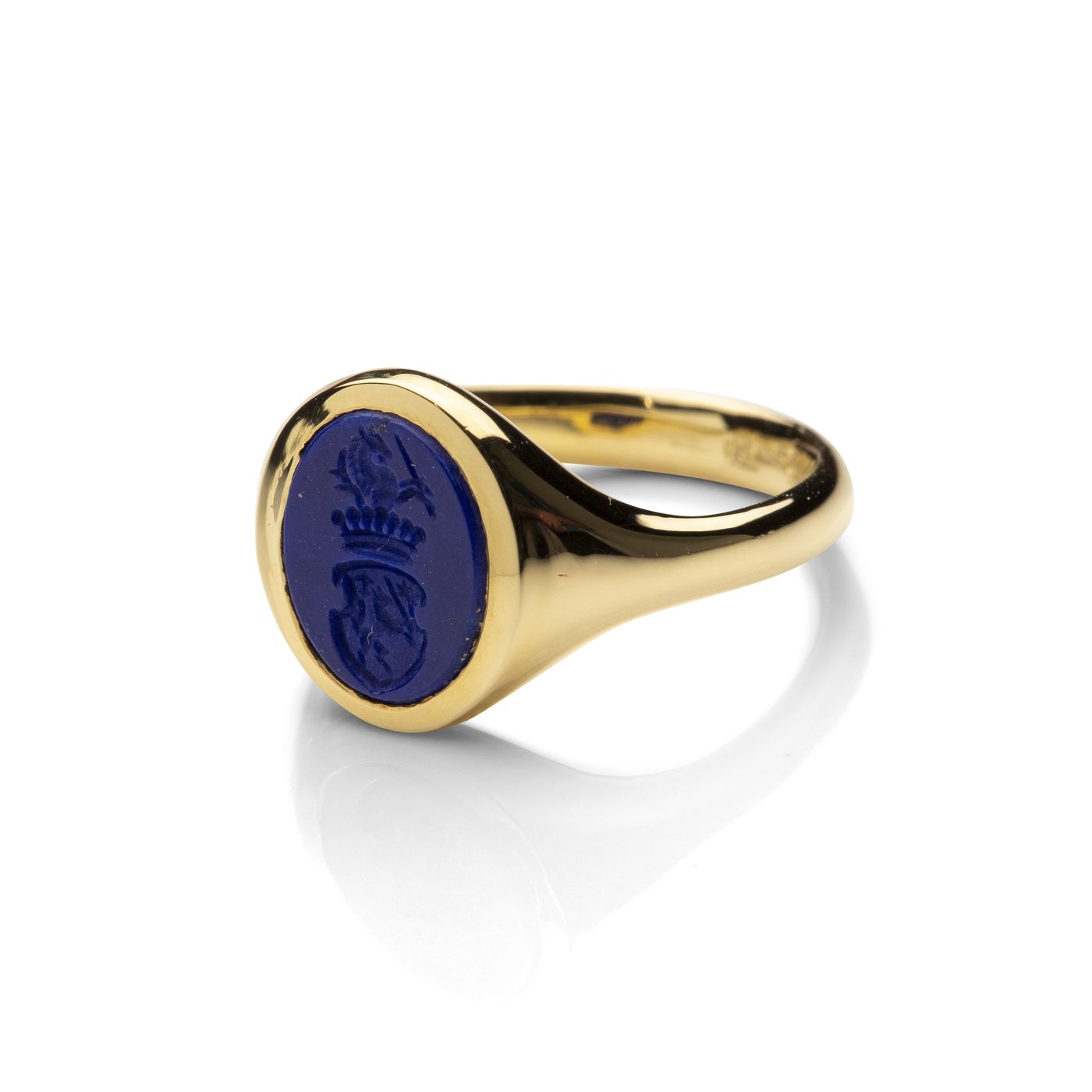 Siegelring in Gelbgold mit Lapislazuli und Wappengravur